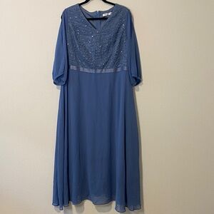 Women's Sequin Bridesmaid 3/4 Split Sleeve Chiffon Maxi Cocktail Dress Wedding